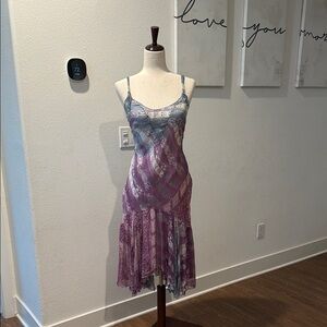 Asymmetrical Purple Slip Dress with Lace Trim